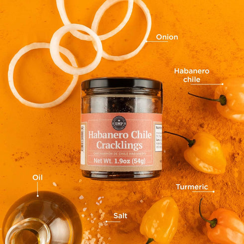 Pack 4 1.9 oz of - SMP Habanero Chile Cracklings - Crispy Fried Habanero Pieces with Gourmet Salt & Spices- Jar- Spicy