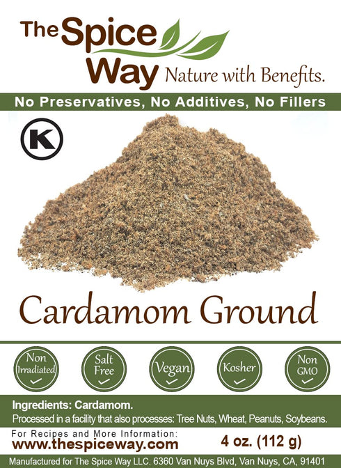 (4 oz) The Spice Way Cardamom Ground - Ground Green Decorticated Cardamom Powder Kosher by OK