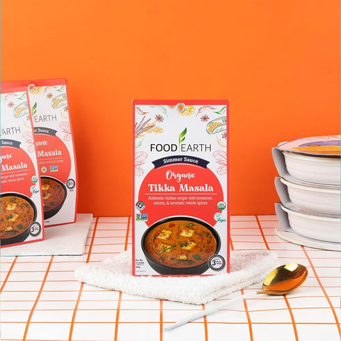 Simmer 12 (5.29 oz Food Earth Indian Sauce Tikka Masala Organic, Vegan, Gluten-Free, GMO-Free Microwavable Cooking