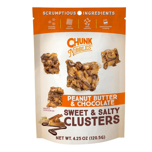 4.25oz (3 Pack) Chunk Nibbles Peanut Butter Chocolate Snack Clusters - Gourmet Sweet & Salty Treat with Pretzels