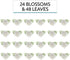 24 Count Global Sugar Art Blossoms and Leaves Edible Sugar Cake & Cupcake Flowers, White, Small Unwired, with Leaves by