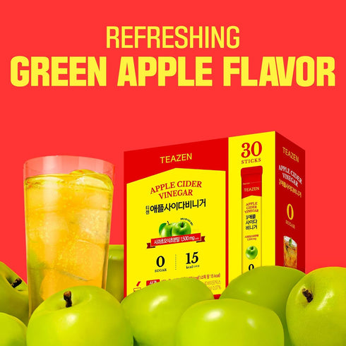 Packets 1500mg 30 Counts TEAZEN Apple Cider Vinegar Drink Powder On-the-Go Wellness with ACV, Sugar-Free, Postbiotics