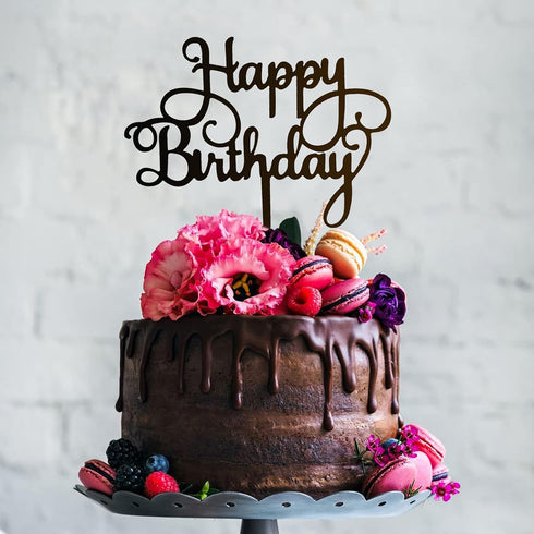 Happy Birthday Cake Topper – 20PCS Black Acrylic Happy Birthday Sign Cupcake Toppers Set for Boys Girls Women Men