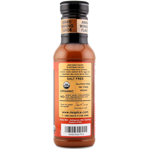 (0mg/serving), 13.5 (Pack 1) Mr. Spice Organic Hot Sauce, Salt Free Tangy Bang Hot Sauce Gluten Free, Low Sodium Sauces