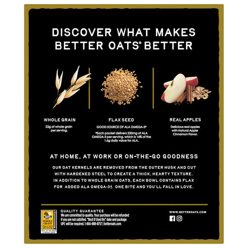 Packets, 12.3 OZ 10 (Pack 6) Better Oats Steel Cut Instant Oatmeal Apples and Cinnamon Flavor with Flax Seeds and Whole