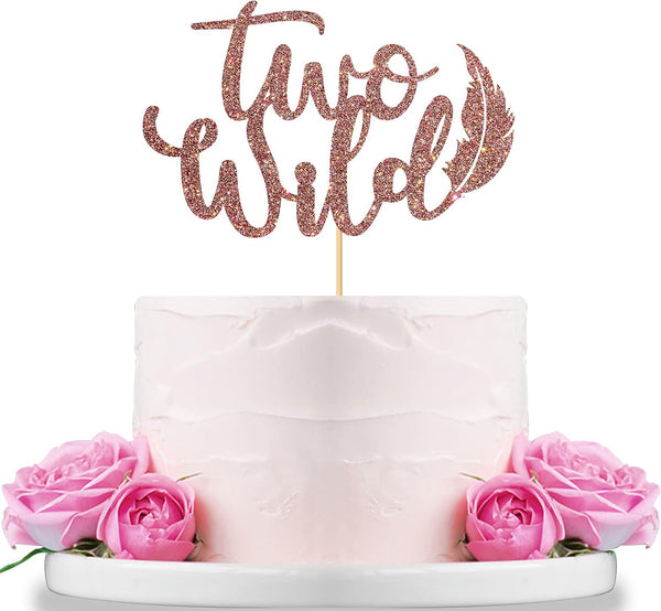 WeBenison Rose Gold Glitter Two Wild Cake Topper for Baby Shower, Kids 2nd Birthday Party Decorations