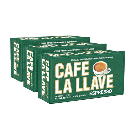 Cafe La Llave Dark Roast Ground Espresso Coffee, 16 oz Bricks (Pack