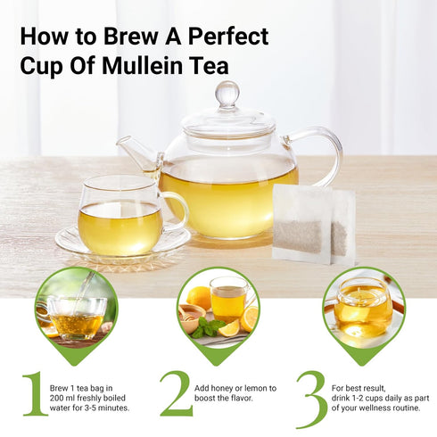 CCnature 20 100% Premium Mullein Tea Bags For Lungs - Pure Mullein Leaf | For Lung Health & Respiratory Wellness