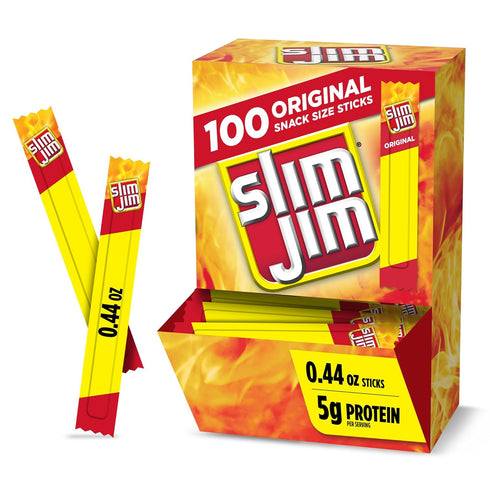 Slim Jim Smoked Meat Sticks, Original Flavor, 2g Protein Per Stick, Snack