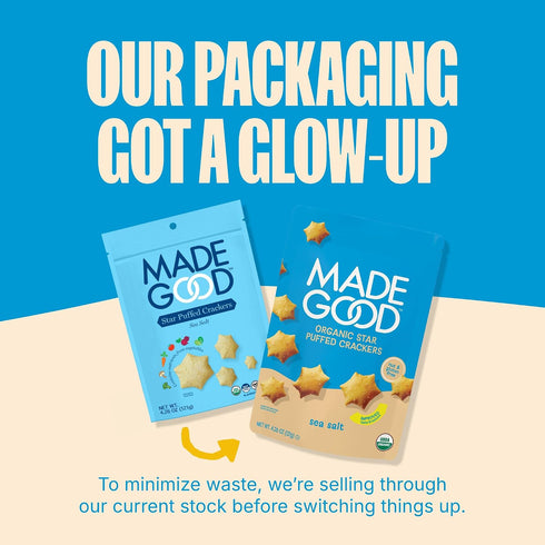 6 (4.26oz MadeGood Star Puffed Crackers, Sea Salt, Bags Each) Gluten Free and Organic, Healthy Snacks