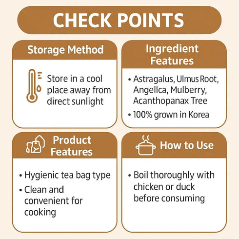 Samgyetang Herb Kit Tea-Bag Type - Easy Korean Chiken Stew Ingredients -Easy to make - Authentic Flavor with Ginseng