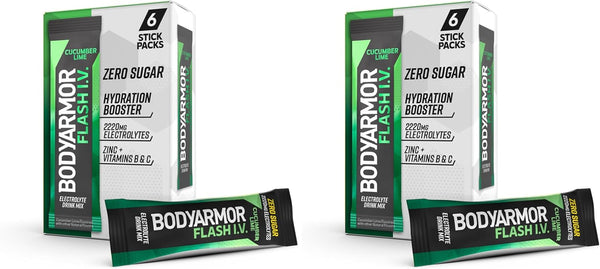 BODYARMOR Flash IV Electrolyte Packets, Cucumber Lime - Zero Sugar Drink Mix,