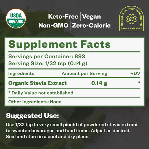 Purisure Stevia Concentrated Powder, 125 g, Premium Zero Calorie Sweetener for Baking