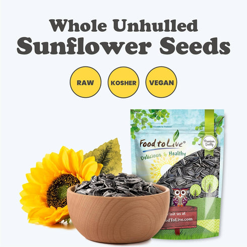5 Food to Live Raw Sunflower Seeds in Shell, Pounds Fresh, Crunchy and Nutty Snack for on-the-go, Preservative-free