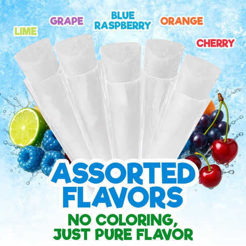 10 Count 1.5oz, Clear Italian Ice Freeze Pops, Freeze Pops Bulk Each is Great Dye Free Popsicles for Sharing, Snacking