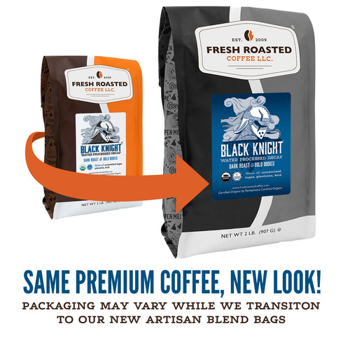 2 lb (32 oz) Fresh Roasted Coffee, Organic Black Knight Water-Processed Decaf | USDA, Kosher | Dark Roast Whole Bean