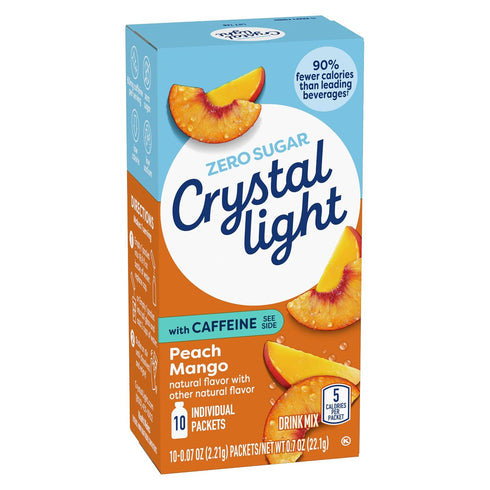 10-Packet (Pack 8) Crystal Light On The Go Peach Mango With Caffeine Drink Mix, Box