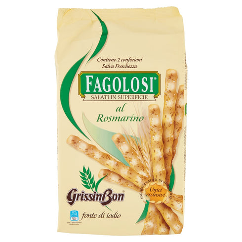 GrissinBon 8.45oz(250g) Packages (Pack 2) Grissin Bon: "Fagolosi" Salted Italian Breadsticks, Rosemary Taste