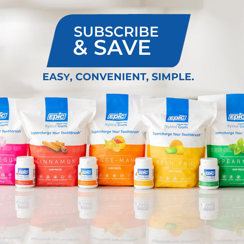 100% 50 (Pack 3) Epic Gum - Aspartame Free Xylitol - Chewing Gum Sugar Free Gum - Fresh Fruit, Bubblegum, Orange Mango