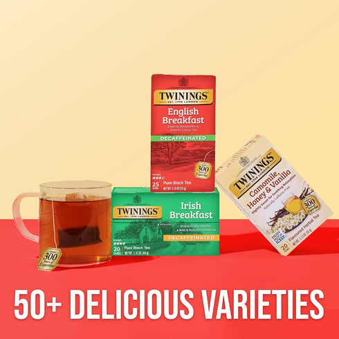 25 Count (Pack 6), 150 Twinings Decaffeinated English Breakfast Black Tea Individually Wrapped Bags, of Flavourful