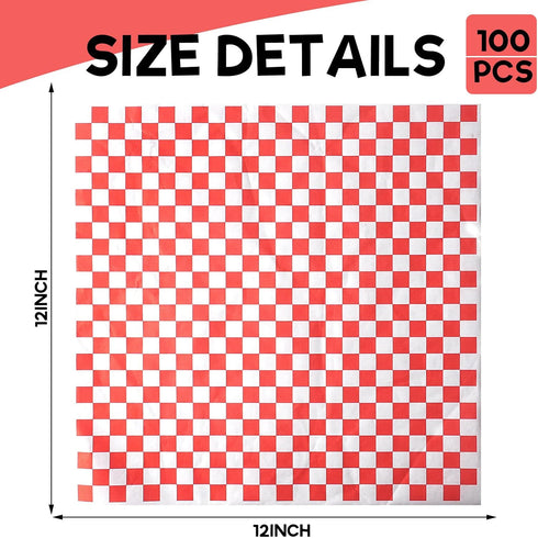 1000 12''x12'' Sheets Checkered Wax Deli Paper Sheets, Checkered Dry Waxed Deli Paper Sheet for Sandwich/Burger