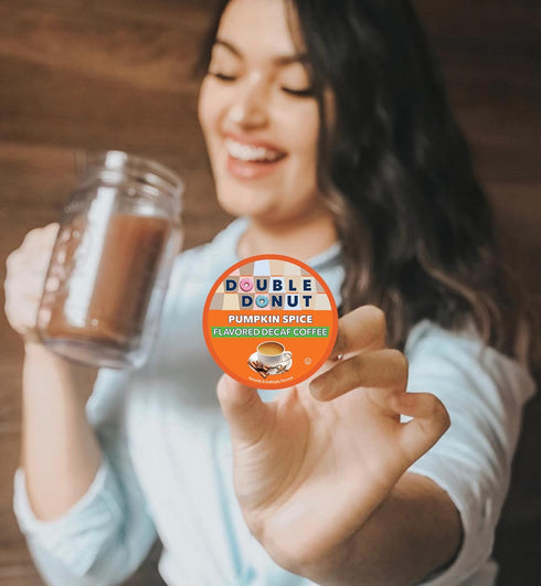 Double Donut Medium Roast Decaf Coffee Pods, Pumpkin Spice Flavored, 24 Single-Serve Capsules