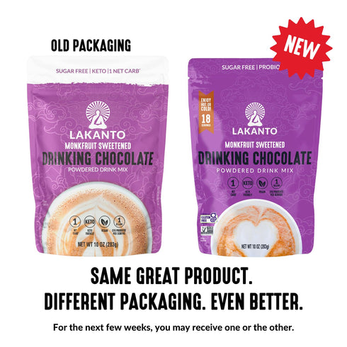 10 oz) Lakanto Sugar Free Drinking Chocolate - Cold or Hot Cocoa Powder Mix, Shelf Stable Probiotics, Monk Fruit