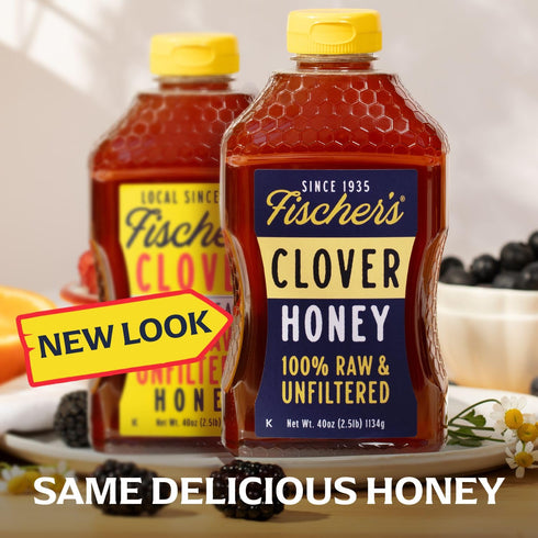 40 oz 100% Packed Fischer's Pure Clover Honey Pure, Raw and Unfiltered Honey in a Squeeze Bottle All-Natural Sweetener