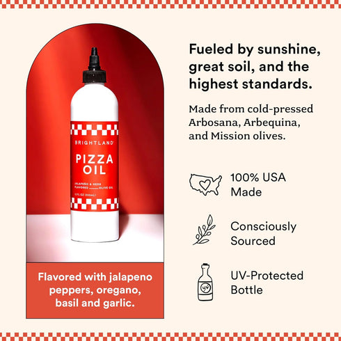 12 Oz Brightland Pizza Oil with Extra Virgin Infused Olive Oil - Herbaceous Oil for Dipping & Dressing - Premium