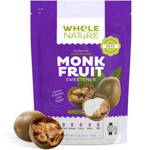 1lb 1:1 16 oz Whole Nature Monk Fruit Sweetener Baking Sugar Substitute Made in the USA Granulated Blend