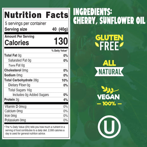 SUNPIK'T 7 oz SUNPIKT Dried Cherries Unsweetened, No Sugar Added, No Preservatives or Sulfites, All-Natural Vegan