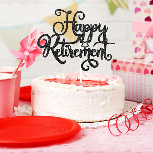 Happy Retirement Cake Topper I'm Retired Cake Decor Black Glitter for Women Men Retirement Party Supplies