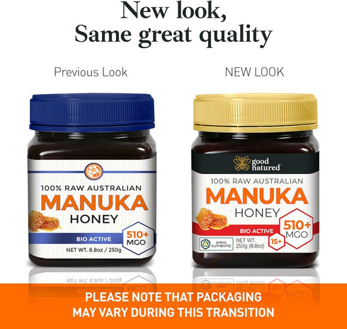 510+) 8.8 oz Good Natured Manuka Honey (MGO - High Grade Raw Manuka Honey Medical Grade, Non-GMO, Lab-Tested & AMHA