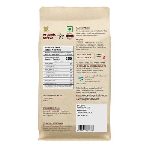 (4 lbs) Organic Tattva White Rice Flour - Indian Organic Rice Flour - Natural Plant Based - Vegan - Kosher - No