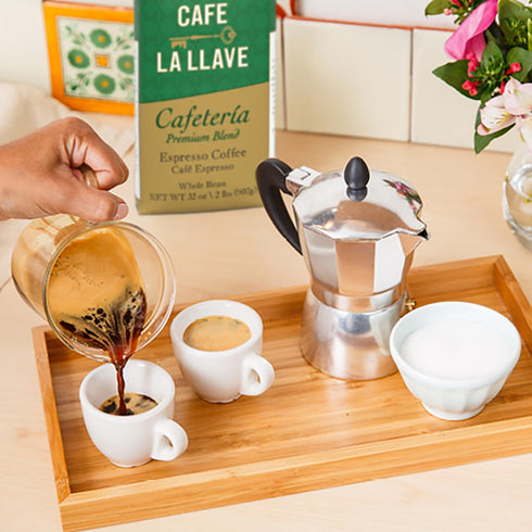 32 oz (Pack 2) Cafe La Llave Whole Bean Espresso Coffee, Premium Dark Roast, Bags of - Rich Cuban-Style Blend