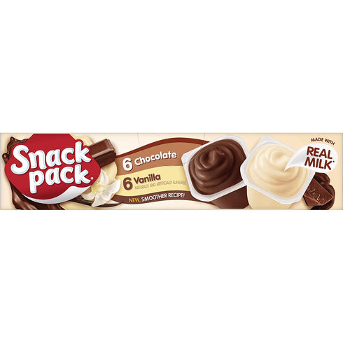 Snack Pack Pack, 12 Count, 6 Pack Chocolate and Vanilla Pudding Cups Family