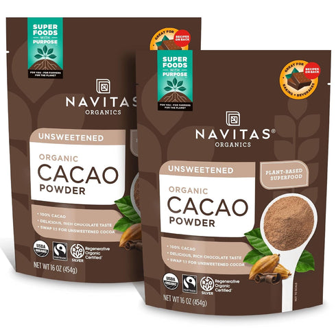 Navitas Organics Cacao Powder - Cocoa Powder Substitute 1:1, For Hot Chocolate,
