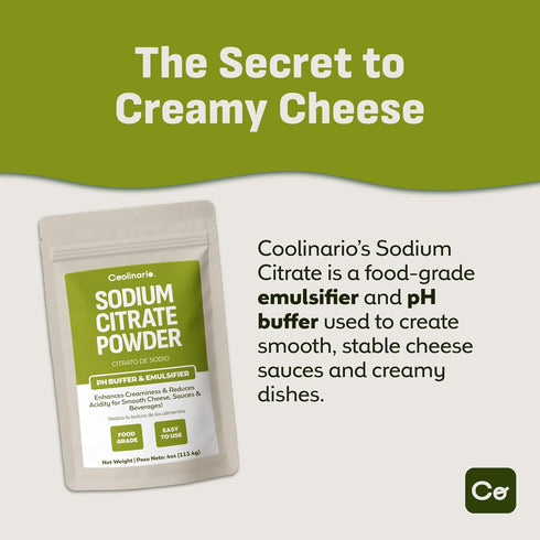 (4 Oz) Coolinario Sodium Citrate Powder pH Buffer & Emulsifier for Smooth Cheese, Sauces & Beverages | Enhances