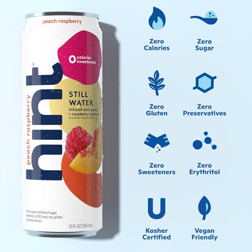12 Oz (Pack 12) Hint Canned Water, Peach Raspberry - Purified Flavored Water with Zero Calories, Natural Flavors