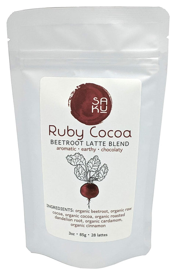 SAKU Tea, Ruby Cocoa Beetroot Latte Blend, Super Food Latte, 3oz Bag