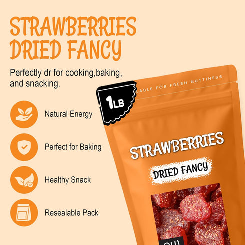 1 lb Packed Oh! Nuts Dried Strawberries Fancy - - Sweetened Dried Fruit - Dehydrated Fruit Bites - in New York Zip-Seal