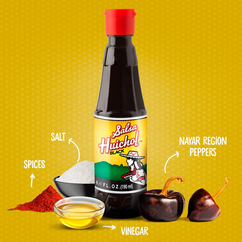 3-Pack (1 1 1 0 Salsa Huichol Mix - Original, Negra, Habanera) Authentic Spicy Flavor Calories, No Sugar or Fat Great