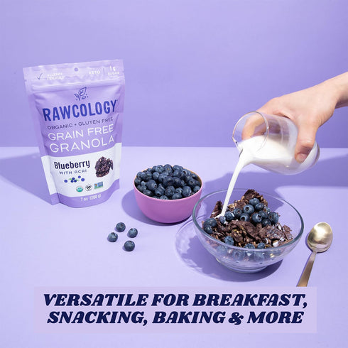 3 200 Pack Rawcology Organic, Keto, Grain Free Raw Crunch Granola - Blueberry with Acai, x Gram