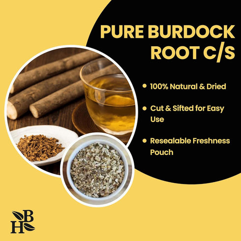 4 oz, Herb To Body Burdock Root Cut & Sifted Wildcrafted Arctium Lappa Dried for Herbal Tea, Dried Burdock Tea