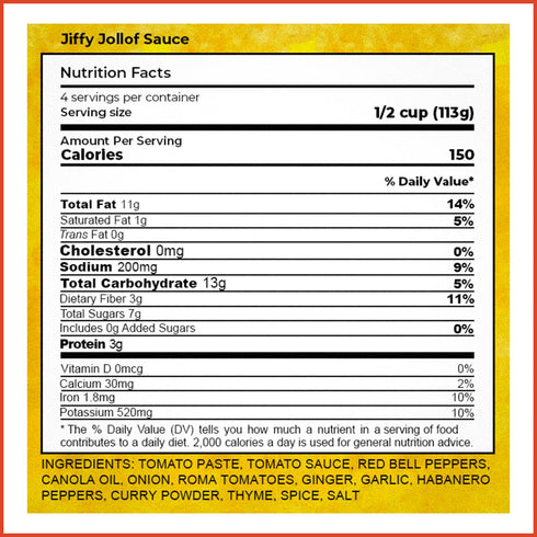 16oz Jiffy Jollof Sauce, Authentic Nigerian Tomato Pepper Blend for One-Pot Meals, Spicy Pasta, Roasted Bell Pepper