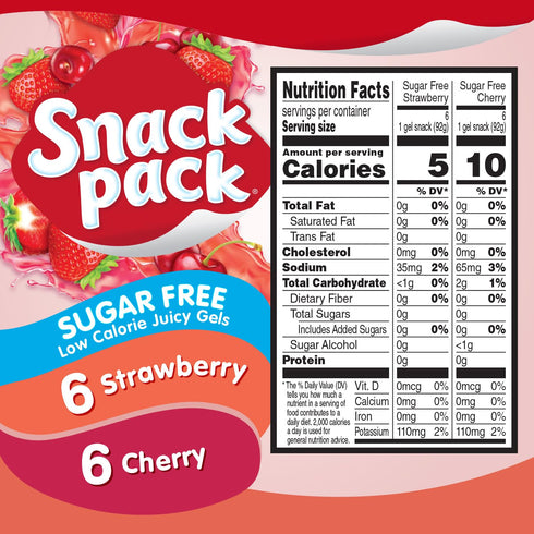 Snack Pack 3.25 oz., 12-Count Pack Zero Sugar Strawberry and Cherry Flavored Low Calorie Juicy Gels Cups, Family