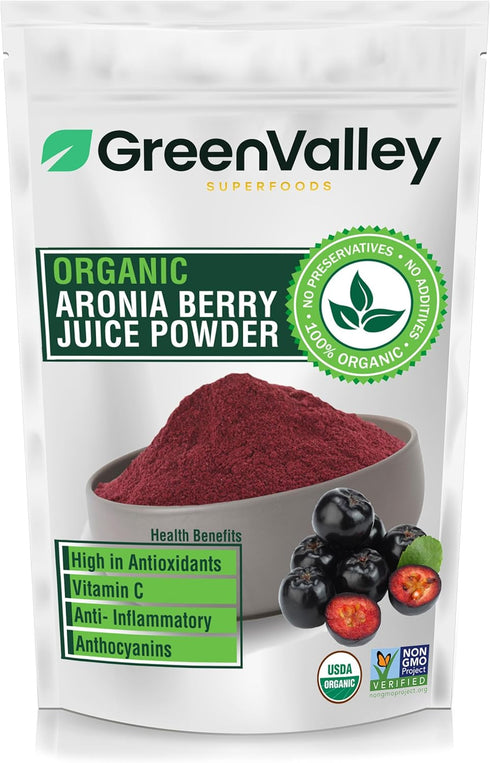 Green Valley Superfoods Organic Aronia Berry Juice Powder, Chokeberry, Antioxidant Rich Anthocyanins