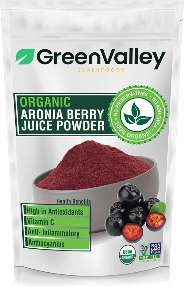 Green Valley Superfoods Organic Aronia Berry Juice Powder, Chokeberry, Antioxidant Rich Anthocyanins