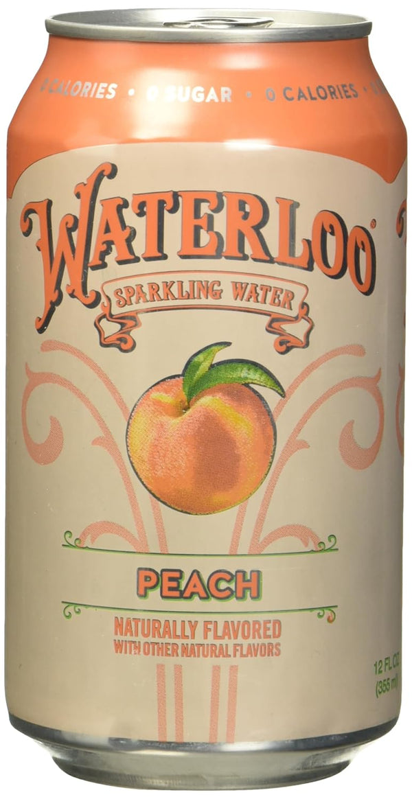 Waterloo Peach Flavored Sparkling Water, 12 Pack, No Added Sugar, 144 Fluid
