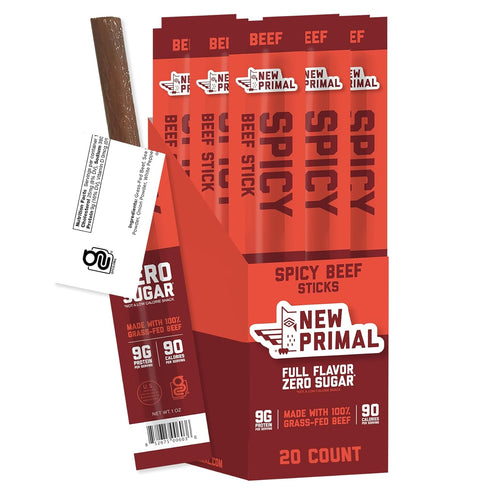 The New Primal Grass-Fed Spicy Beef Sticks, Keto, Gluten Free Healthy Snacks
